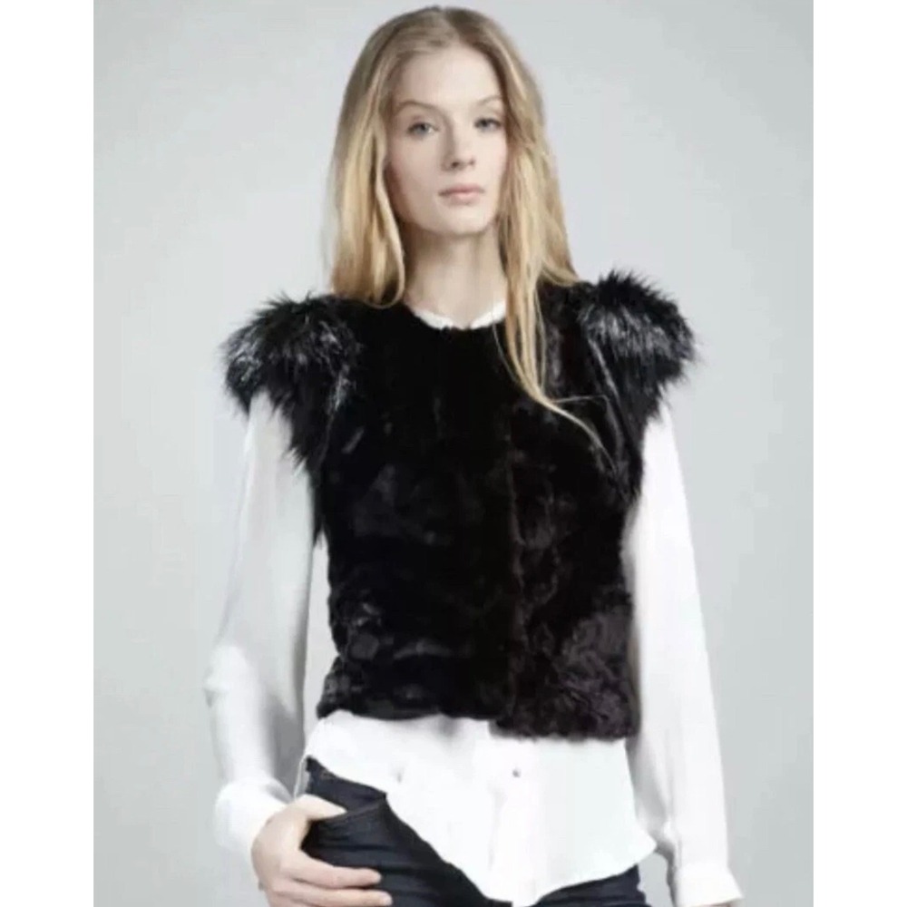 Skaist Taylor Womens Vest Black Neiman Marcus  Faux Fur XS